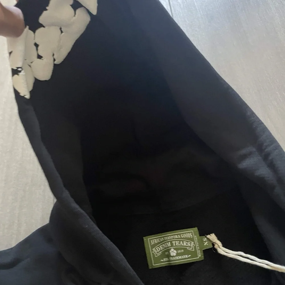 Xs black zip up denim tears hoodie
